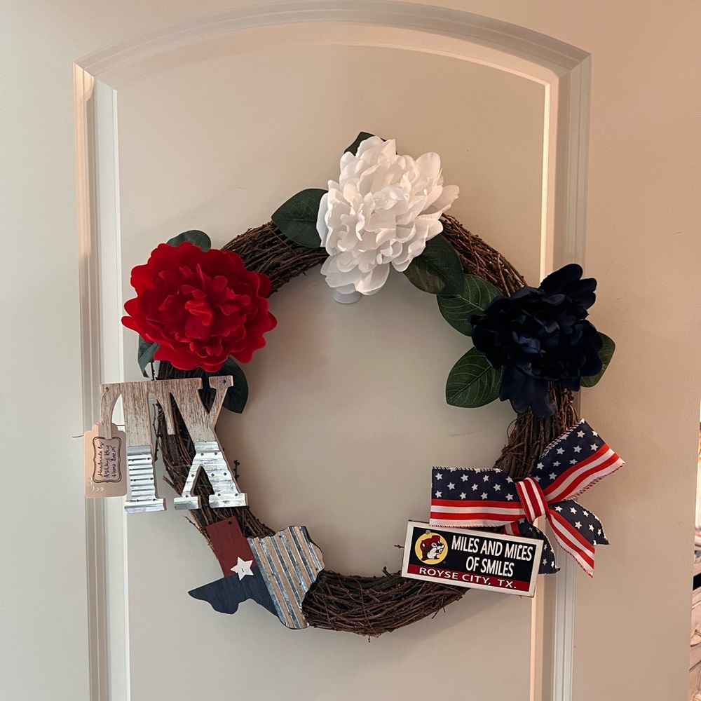 - **NEW!!** TEXAS STYLE Red, and Blue Wreath